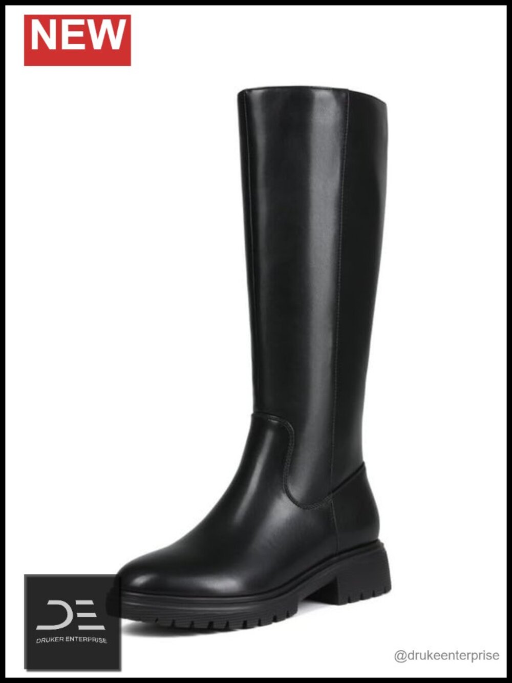 Faux Leather Knee High Boots Women Platform Flat No Heel Round Toe